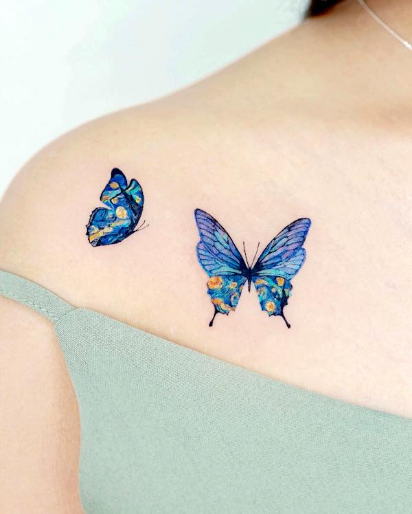 Van Gogh starry night butterflies by @tilda_tattoo