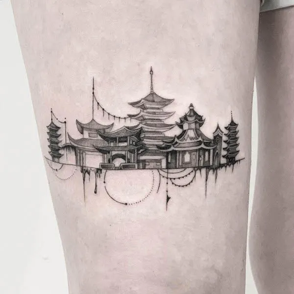 Japanese Tempel art tattoo