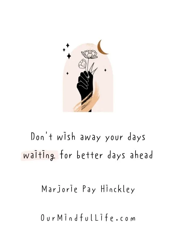 Don't wish away your days waiting for better days ahead. Seize today.