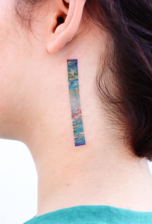 Monet Waterlilies neck tattoo by @eunyutattoo