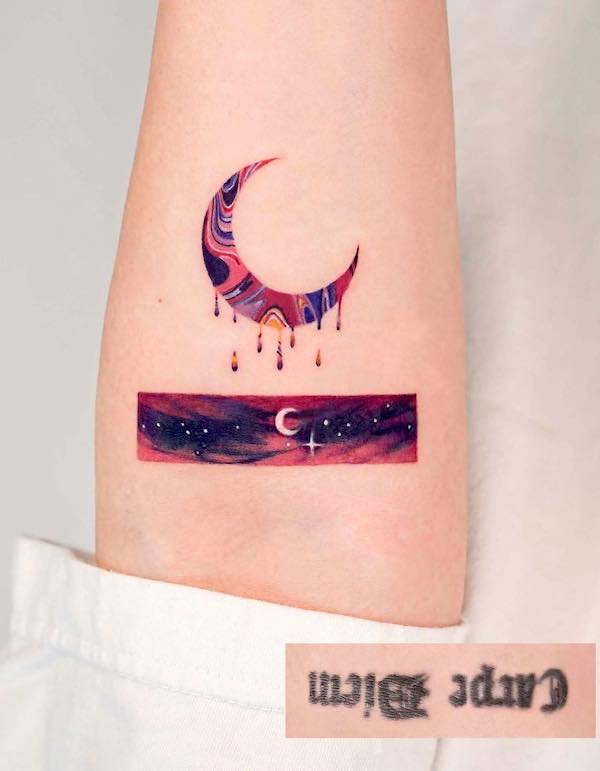 Moon cover up tattoo by @o.ri_tattoo