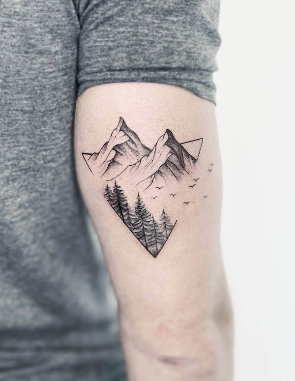 Triangle mountains landscape tattoo by @mooody.ink