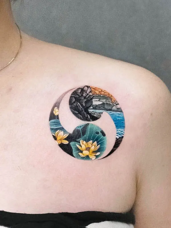 Yin and Yang flower tattoo by @newtattoo_17