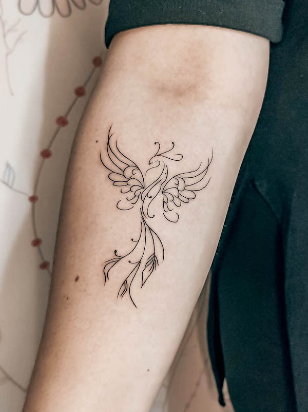 Abstract phoenix forearm tattoo by @ciziktattoo