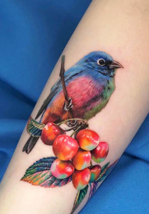 Bird on the branch forearm tattoo by @non_lee_ink