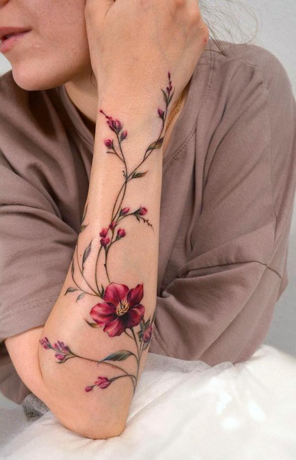 Black Ink Mandala Flower Tattoo On Design For Arm