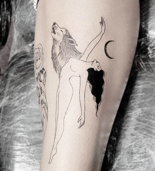Girl with a wolf spirit tattoo by @claudiaduran.tattoo