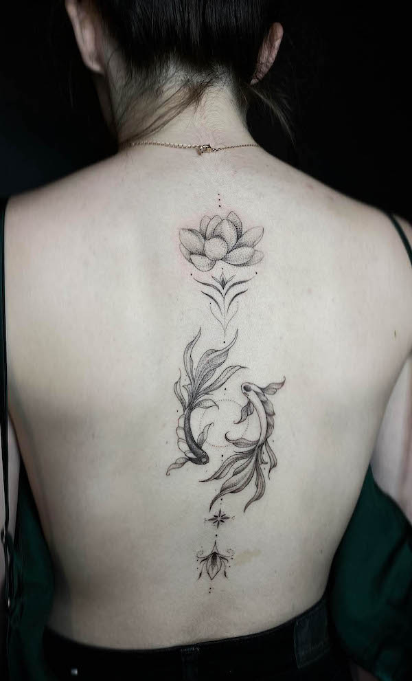 Lotus flower spine tattoo  lotus spinetattoo sexytattoos  Flower spine  tattoos Sunflower tattoo shoulder Tattoos
