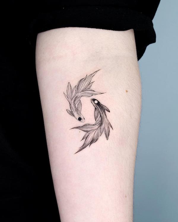 Koi fish forearm tattoo by @bium_tattoo