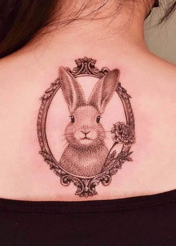 Rabbit back tattoo by @tattooer_jina