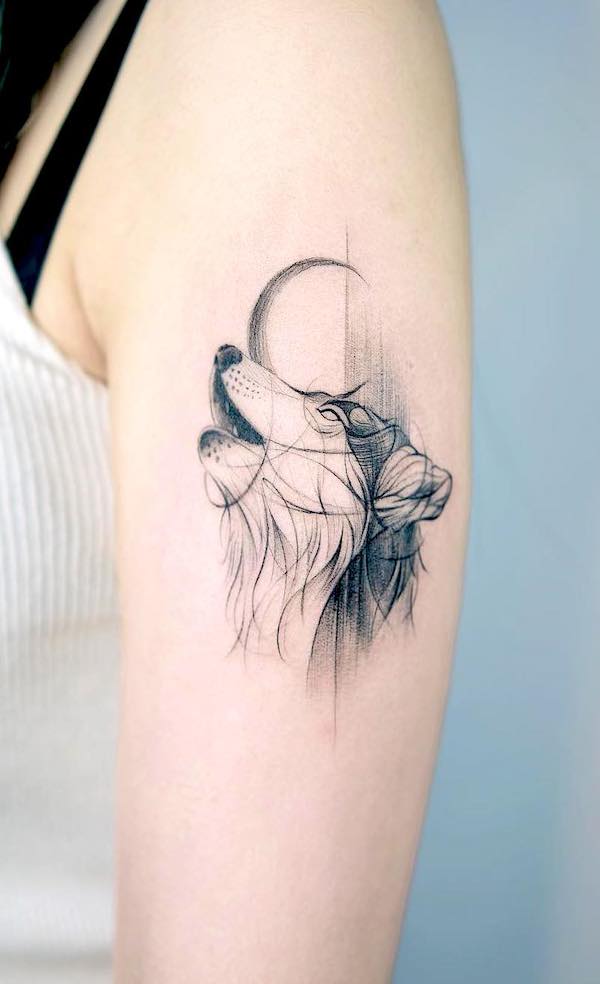 Sketch style wolf tattoo by @nandotattooer