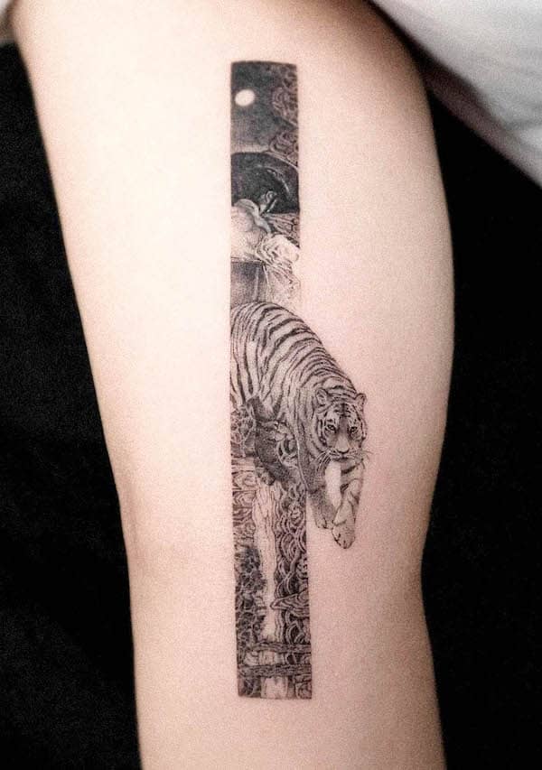 Tiger upper arm tattoo by @choseung.tat