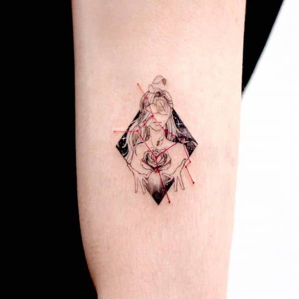 A delicate astrology tattoo by @tattooist_sigak