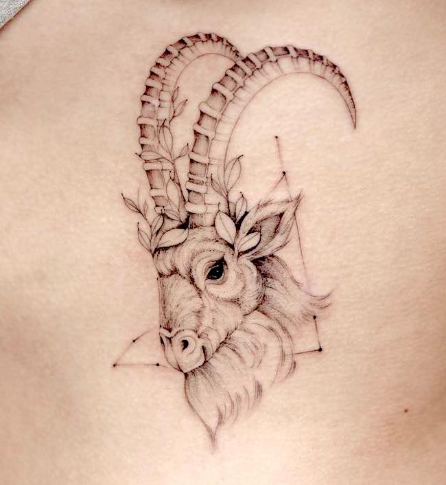 A detailed sea goat tattoo for Capricorn by @mrtnv