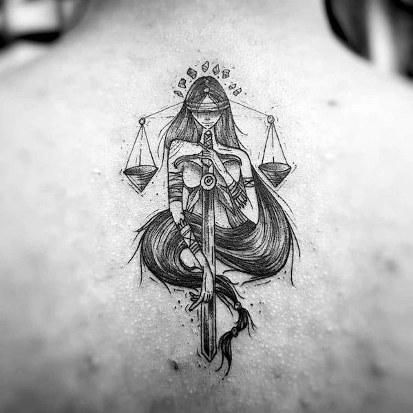 A fierce Libra warrior by @jow_tattoo