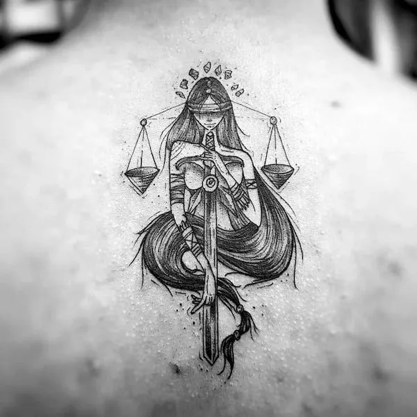 A fierce Libra warrior by @jow_tattoo
