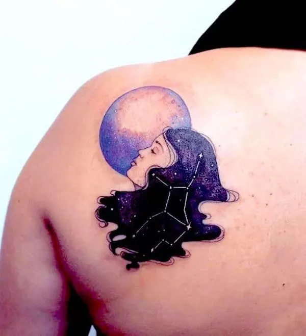 A lunar tattoo on the back by @gabig_tattoo