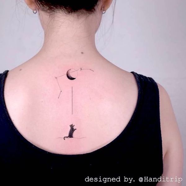 Aries back tattoo for cat lovers by @handitrip