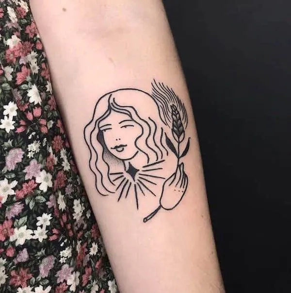A traditional Virgo plant tattoo on the forearm by @casanu