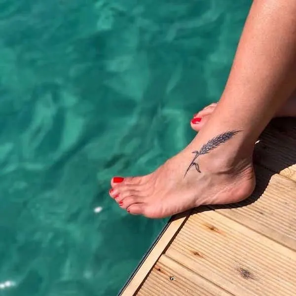 A wheat foot tattoo for Virgo women by @redcattattoo
