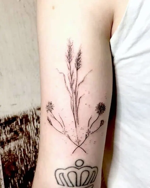 A wheat tattoo on the arm by @averykiyo