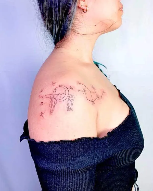 An impressive Virgo constellation tattoos on shoulder by @firstjing