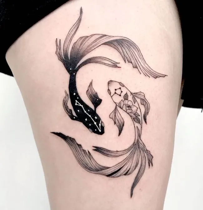 Black and white matching Pieces constellation tattoo by @kiratheoddist