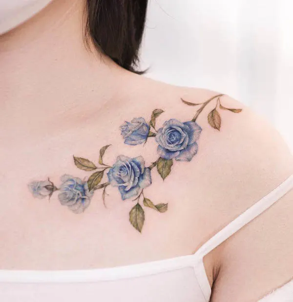 Blue rose tattoo by @tattoo.haneul