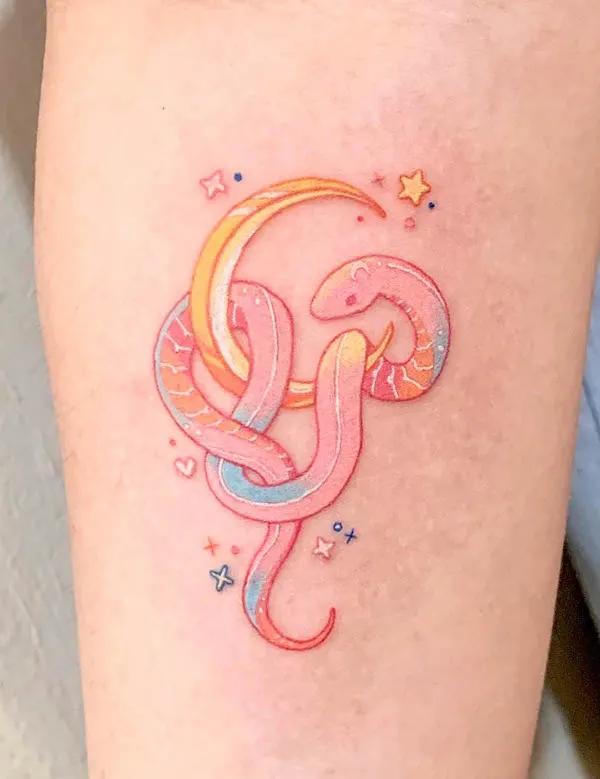 Cute lunar snake tattoo for girls by @zvee._.tt