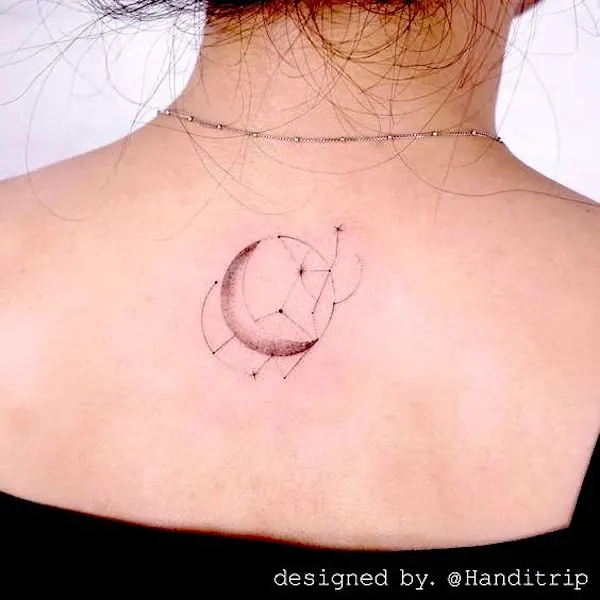 Cute moon tattoo on the back by @handitrip
