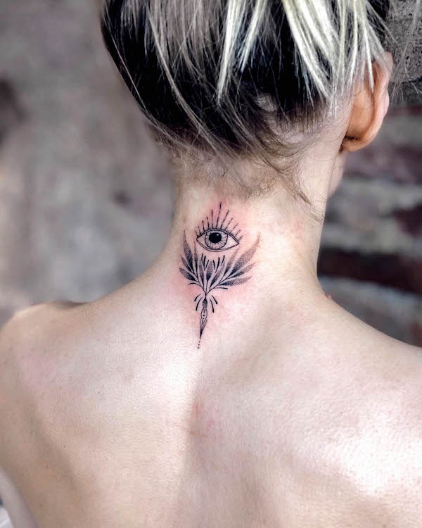 Eye tattoo on the back of neck by @rany_boskie