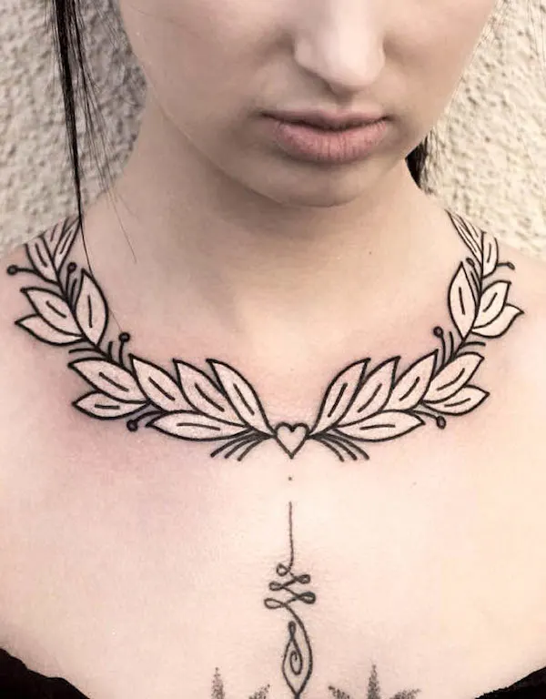 Floral necklace tattoo by @patrykhilton