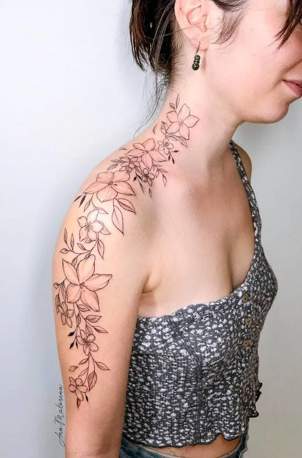 Floral sleeve and neck tattoo by @anamaturana