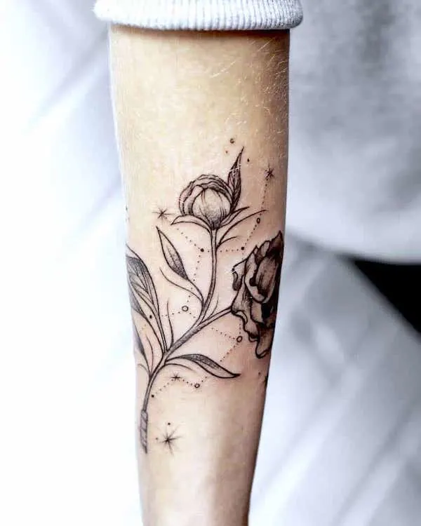 Flower tattoo with Virgo constellation by @mrtnv_