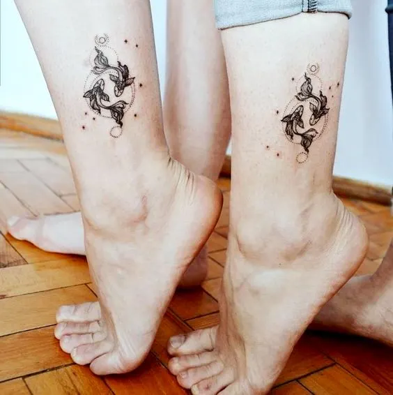 Matching Pisces ankle tattoos by @christina_yuskiv