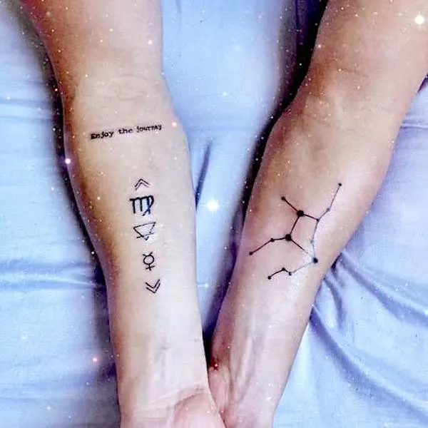 Matching couple zodiac tattoos by @carvalhobe