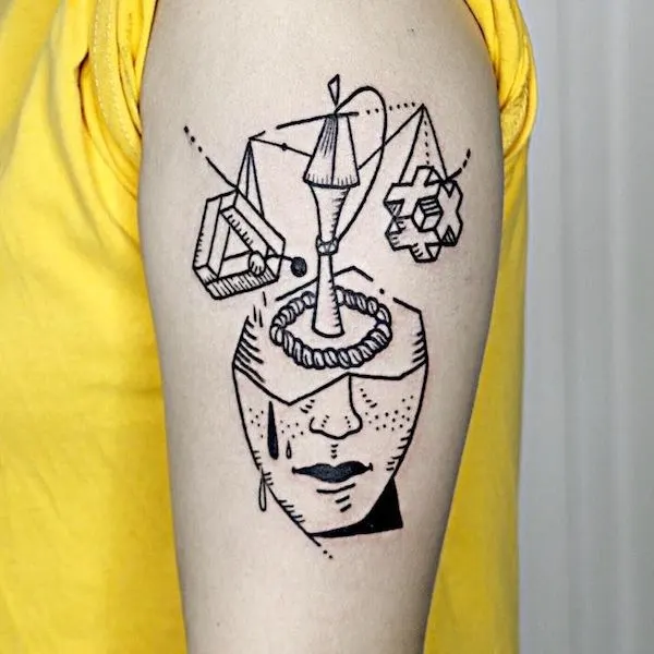 Mind matters an abstract tattoo for Libra men by @jiajing_tattoo