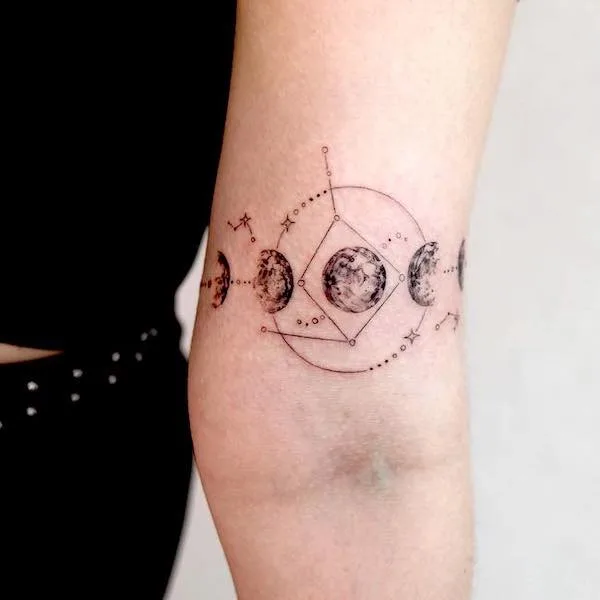 Moon phase and Libra constellation tattoo by @tattooist_sigak