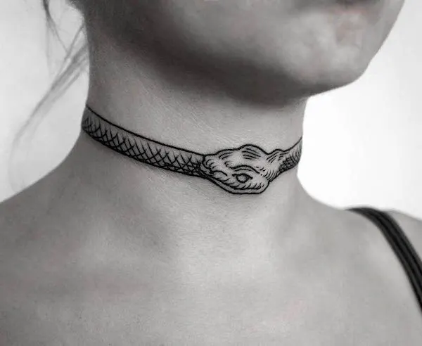 Ouroboros neck tattoo by @sva.ttt