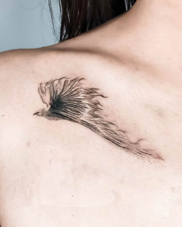 Phoenix collarbone tattoo by @nikoambros