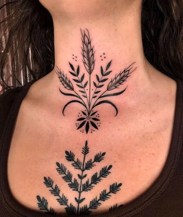 Plants symbol throat tattoo by @annasagetattoos