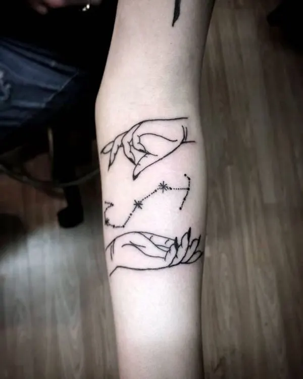 Scorpio constellation in the palms tattoo by @mattymassacre