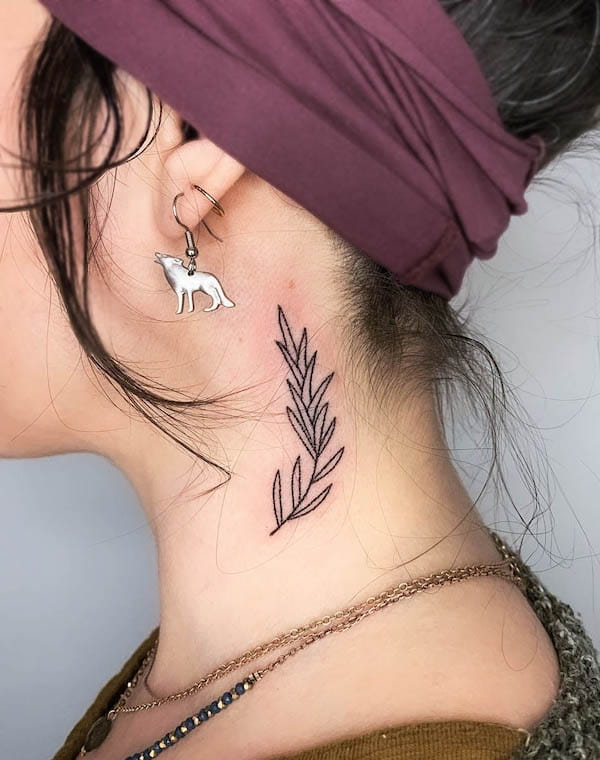 Simple black leaves side of the neck tattoo by @dizzy.ghost_.tattoo