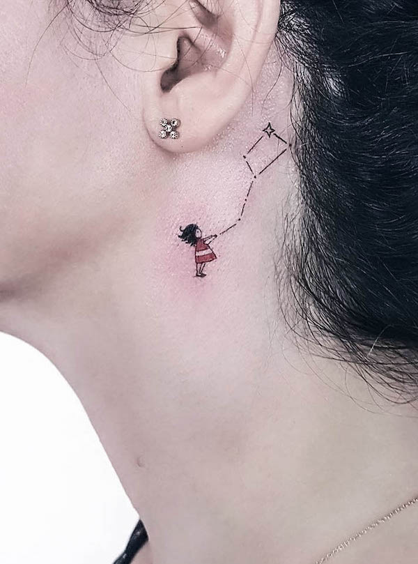 Small cute constellation neck tattoo by @ahmet_cambaz