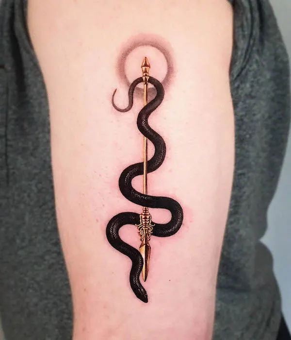 Snake and the gold staff tattoo by @jiro_painter