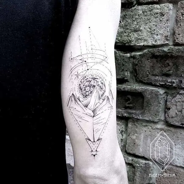 Stars and landscape tattoo with a story to tell by @bicemsinik
