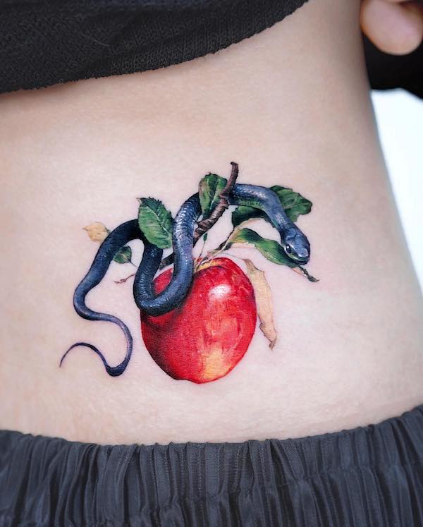 The Forbidden Fruit tattoo by @stuffie.ink_