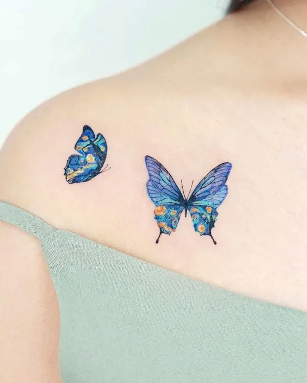Vincent Van Gogh butterfly collarbone tattoo by @tilda_tattoo