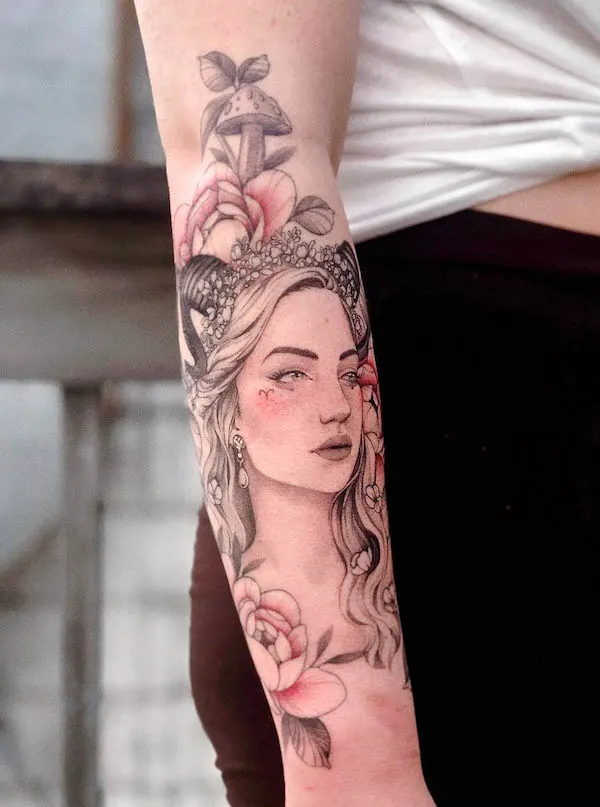 Aries girl forearm tattoo by @kristinevodon