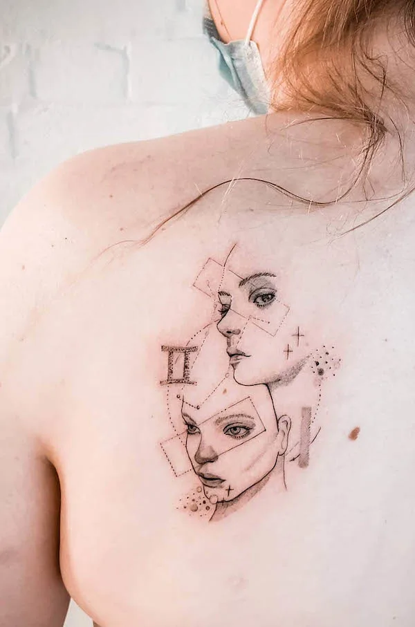 Beautiful twins tattoo on the shoulder blade by @mrkootattoo